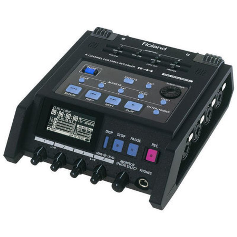 Gravador Digital de Campo Roland R-44 Portátil com 4 Canais XLR e TRS