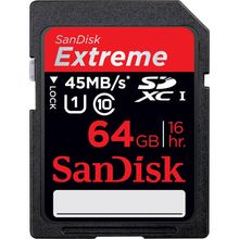 Cartão SD 64Gb Sandisk Extreme 45 Mb/s Classe 10 UHS-I