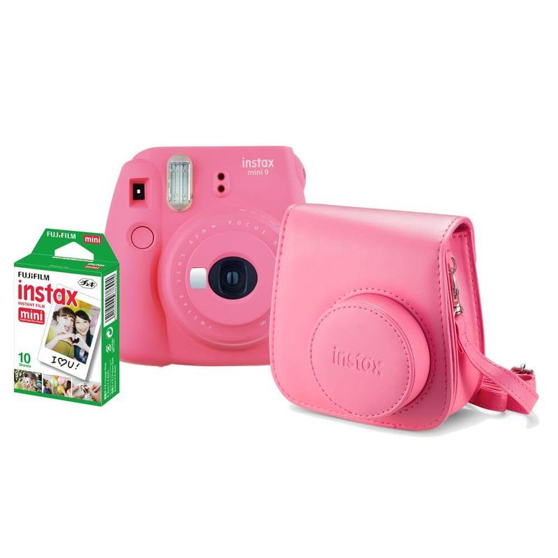 Kit-Camera-Instantanea-Fujifilm-Instax-Mini-9-Rosa-Flamingo-com-Bolsa-e-Filme-Instantaneo-para-10-Fotos