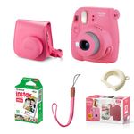 Kit-Camera-Instantanea-Fujifilm-Instax-Mini-9-Rosa-Flamingo-com-Bolsa-e-Filme-Instantaneo-para-10-Fotos