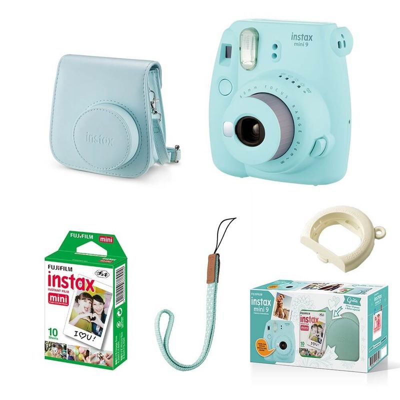 Kit-Camera-Instantanea-Fujifilm-Instax-Mini-9-Azul-Aqua-com-Bolsa-e-Filme-Instantaneo-para-10-Fotos