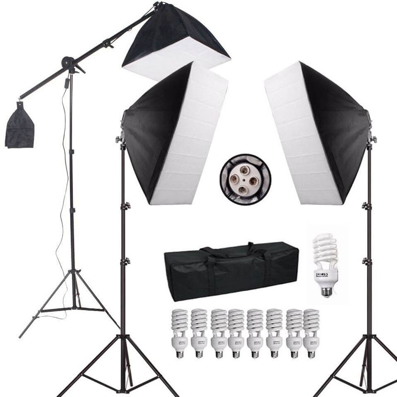 Kit-de-Iluminacao-para-Estudio-Fotografico-com-Softboxes-Girafa-e-Tripes-de-Iluminacao--110V-