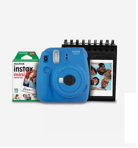 Kit-Camera-Instantanea-Instax-Mini-9-Fujifilm-com-Porta-Fotos-e-Filme-10-Poses---Azul-Cobalto