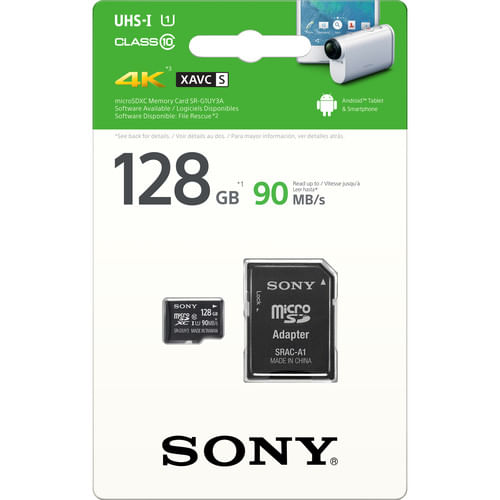 Cartao-microSDXC-128Gb-Sony-UHS-I-XAVC-S-4K-de-90-Mb-s-com-Adaptador-SD--Classe-10-