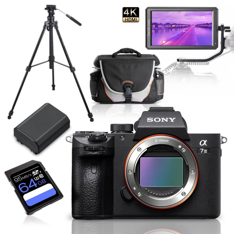 Kit-Sony-Alpha-a7III-Mirrorless---Monitor-5.6----Tripe-de-Video---Bolsa---Bateria-Extra-e-Cartao-64GbKit-Sony-Alpha-a7III-Mirrorless---Monitor-5.6----Tripe-de-Video---Bolsa---Bateria-Extra-e-Cartao-64Gb