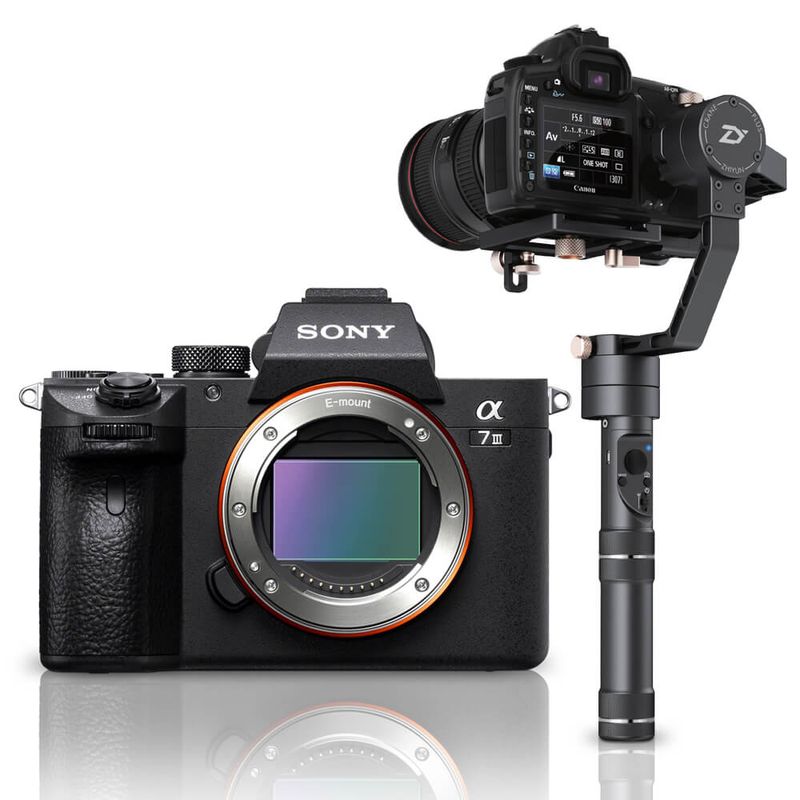 Kit-Camera-Sony-a7III-Mirrorless---Estabilizador-Inteligente-Crane-Plus-com-3-Eixos