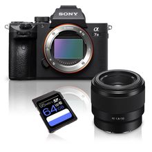 Kit Câmera Sony a7III Mirrorless + Lente Sony FE 50mm f/1.8 Full Frame + Cartão SDXC 64Gb de 95Mb/s