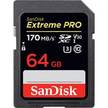 Cartão SDXC 64GB SanDisk Extreme Pro 170Mb/s 4K UHS-I / V30 / U3 Classe 10