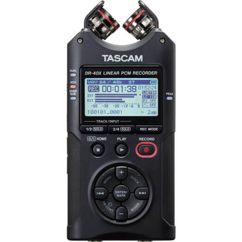 Gravador-de-Audio-Digital-de-Quatro-Trilhas-Tascam-DR-40X-e-Interface-de-Audio-USB