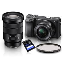 Kit Sony a6400 Mirrorless + Lentes Sony E 16-50mm e PZ 18-105mm OSS + Filtro SkyLight 72mm + SDXC 32Gb