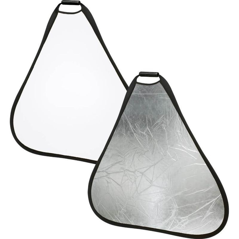 -Rebatedor-Triangular-2-em-1-Branco-e-Prata-de-110cm-com-Alca