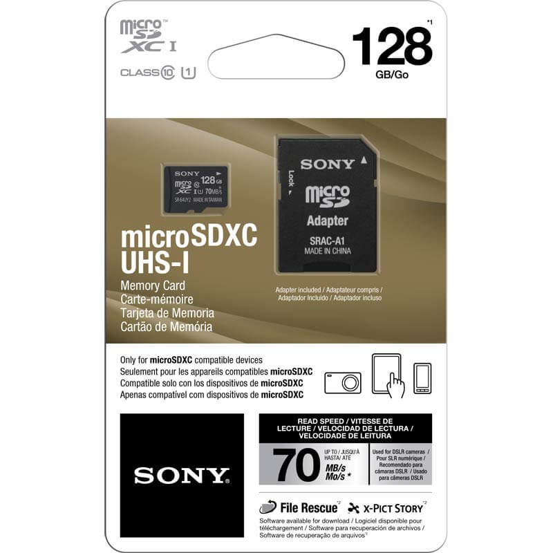 Cartao-MicroSDXC-Sony-128Gb-com-Adaptador-SD-de-70Mb-s-UHS-I-U1-Classe-10