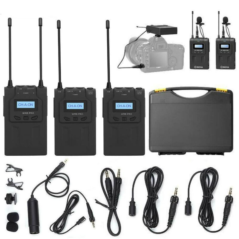 Sistema-Microfone-Lapela-Sem-Fio-Boya-BY-WM8-Pro-K2-Wireless-de-Dois-Canais-UHF