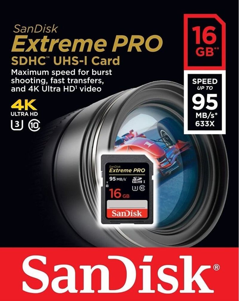 Cartao-SDHC-16Gb-SanDisk-Extreme-Pro-4K-UHS-I-Classe-10-de-95Mbs