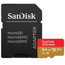 Cartão MicroSDXC SanDisk 64Gb Extreme 160Mb/s UHS-I A2 / V30 / U3 Adaptador SD