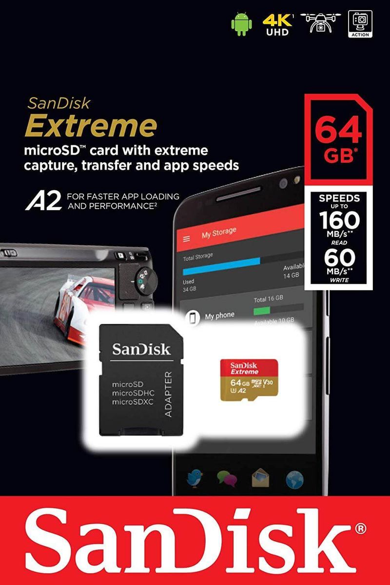 Cartao-MicroSDXC-SanDisk-Extreme-64Gb-UHS-I-160Mb-s-A2-com-Adaptador-SD-