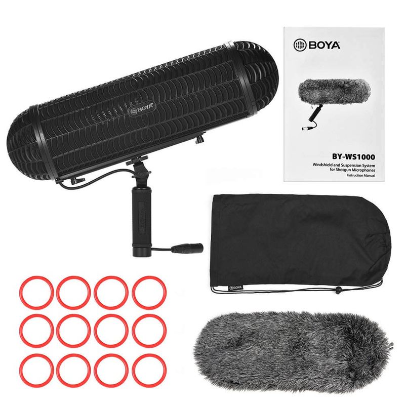 Kit-Microfone-Blimp-Boya-BY-WS1000-com-Sistema-de-Suspensao-Windshield-e-Cabo-XLR