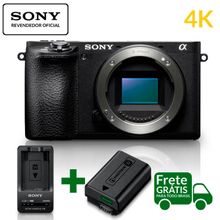 Kit Sony A6500 Mirrorless 4K + Extra Bateria NP-FW50 e Carregador Sony BC-TRW Séries W (Bivolt)