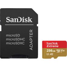 Cartão MicroSDXC SanDisk 256Gb Extreme 160Mb/s UHS-I A2 / V30 / U3 Adaptador SD