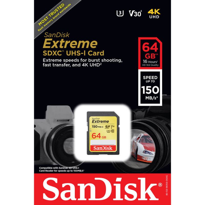 Cartao-SDXC-SanDisk-64Gb-Extreme-4K-UHS-I-V30-U3