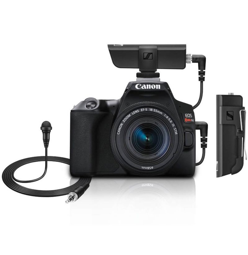 Kit-Camera-Canon-SL3-4K-com-Lente-18-55mm---Microfone-Lapela-Sennheiser-XSW-D-Wireless-com-Receptor