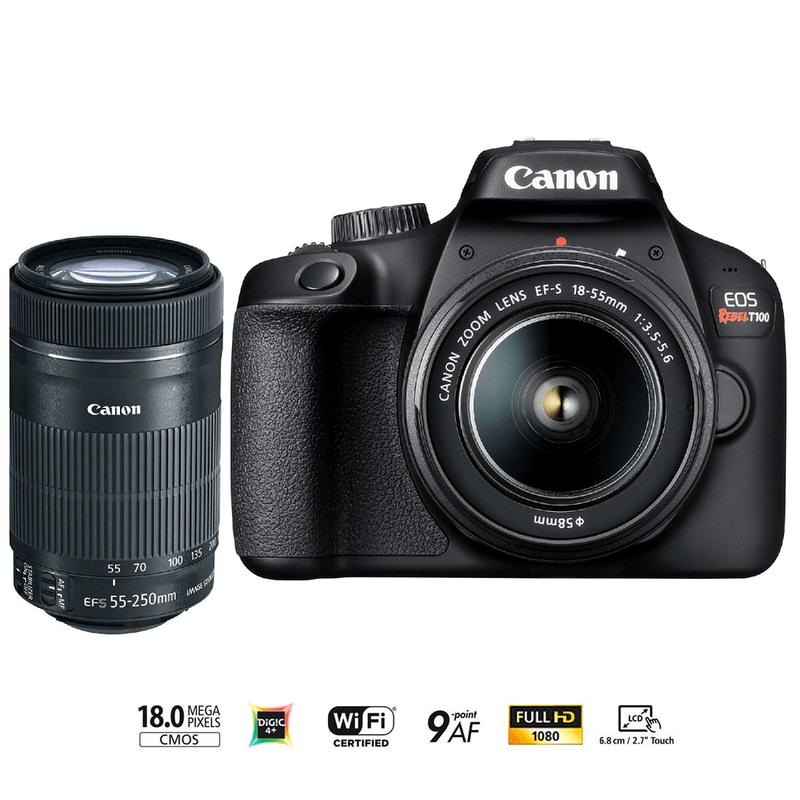 Kit-Canon-EOS-Rebel-T100-com-Lentes-18-55mm-e-55-250mm