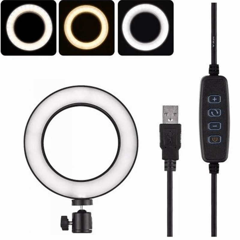 Iluminador-Led-Circular-6--Bi-Color-Video-Ring-Light-16cm-USB-com-Mini-Tripe-de-Mesa