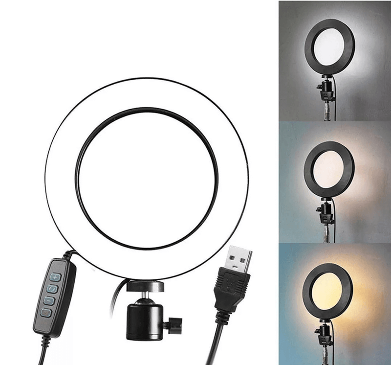 Iluminador-Led-Circular-6--Bi-Color-Video-Ring-Light-16cm-USB-com-Mini-Tripe-de-Mesa