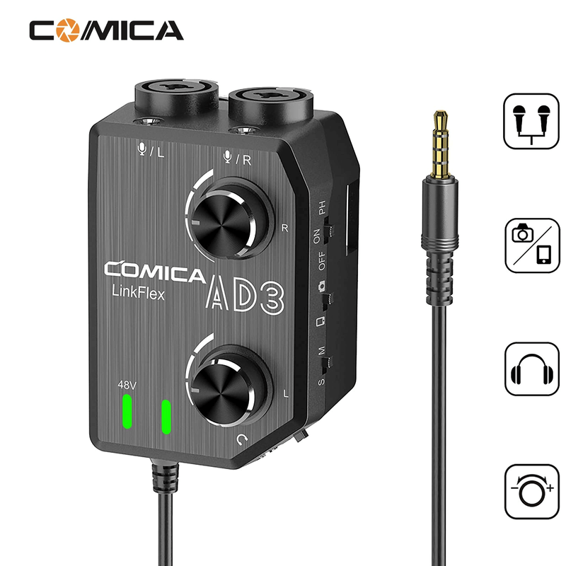 Interface-Mixer-Audio-XLR-Comica-LinkFlex-AD3-Dual-Channel-para-SmartPhones-e-Cameras--TRRs-3.5mm-