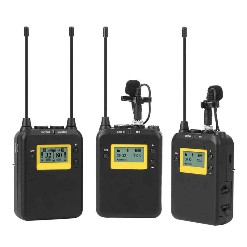 Sistema-Duplo-Microfone-Lapela-LensGo-LWM-328C-Wireless-99-Canais-UHF-Broadcast