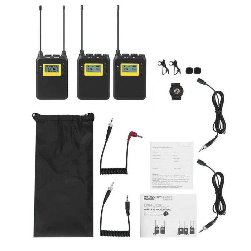 Sistema-Duplo-Microfone-Lapela-LensGo-LWM-328C-Wireless-99-Canais-UHF-Broadcast