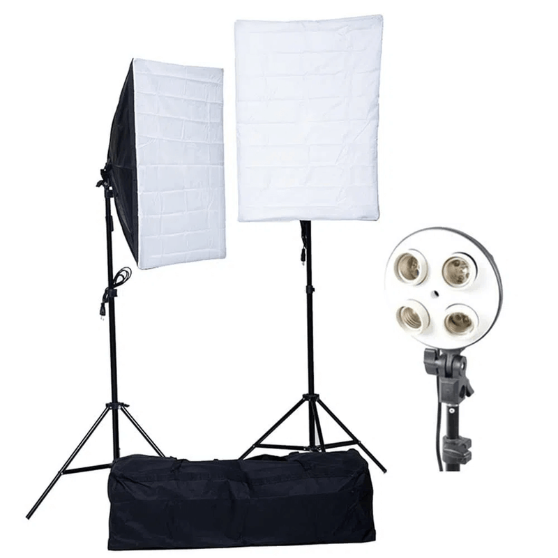 Kit Iluminação para Estúdio e Newborn com Softbox e Tripés de Iluminação (Sem Lâmpada)