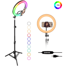 Iluminador Led Circular 13" MJ33 RGB 25W Soft Ring Light Live 33cm USB com Tripé e Suporte SmartPhone