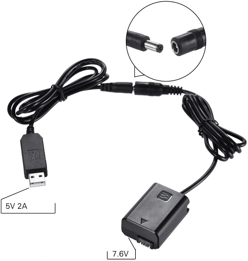 Adaptador-Dummy-de-Bateria-NP-FW50-com-DC-USB-Power-Bank-para-Cameras-Sony--5V-2A-