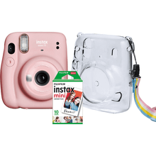 Kit Câmera Instantânea FujiFilm Instax Mini 11 Rosa + Bolsa Crystal + Pack 10 Fotos Instantâneas