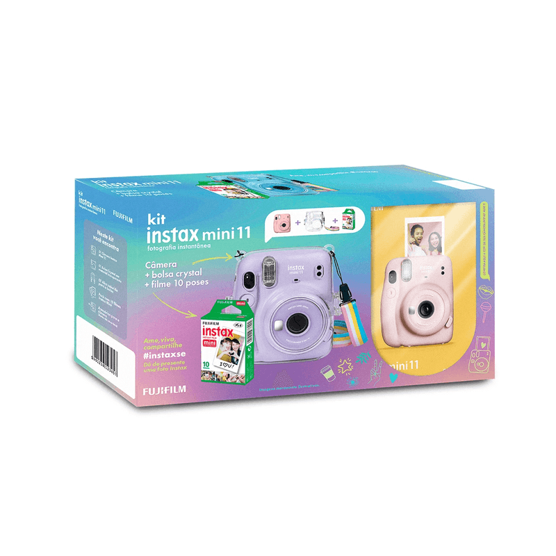 Kit-Camera-Instantanea-FujiFilm-Instax-Mini-11-Rosa---Bolsa-Crystal---10-Filmes-Instantaneo