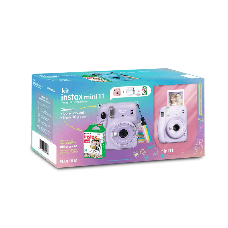 Kit-Camera-Instantanea-FujiFilm-Instax-Mini-11-Lilas---Bolsa-Crystal---10-Filmes-Instantaneo