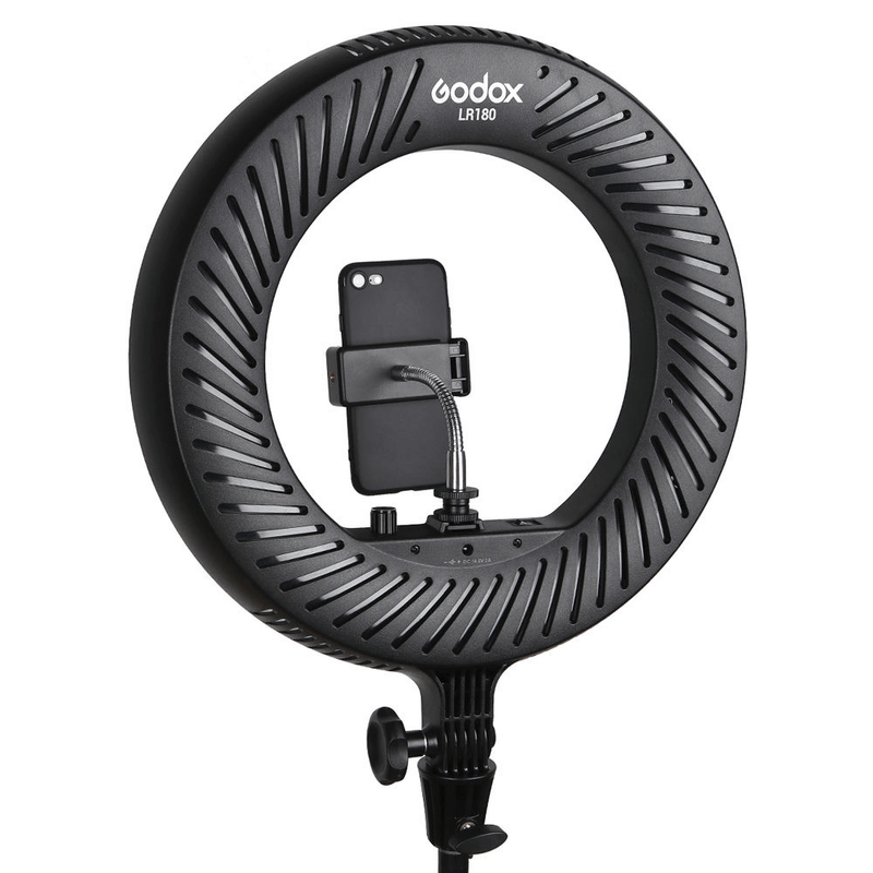 Iluminador-Led-Circular-Godox-LR180-14--Ring-Light-27w-com-Fonte-e-Suporte-de-Celular