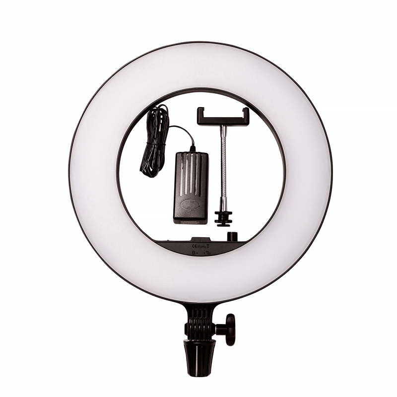 Iluminador-Led-Circular-Godox-LR180-14--Ring-Light-27w-com-Fonte-e-Suporte-de-Celular