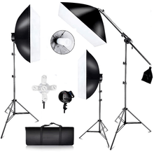 Kit Iluminação Estúdio Softbox 50x60cm 8x Lâmpadas 55w e 1x135w, Girafa e Tripés de Iluminação (110V)