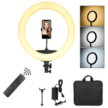 Iluminador Circular Led Ring Light 18" / 46cm 65W USB com Fonte, Suporte SmartPhone, Controle Remoto e Bolsa