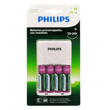 Carregador de Pilhas Philips com 4 Pilhas AA Recarregáveis 2450mAh SCB2445NB (Bivolt)