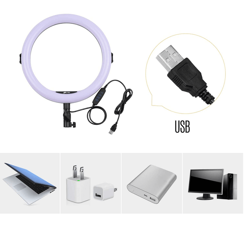 Iluminador-Led-Circular-AFI-R11-Ring-Light-28cm-Live-USB-com-Suporte-de-Celular