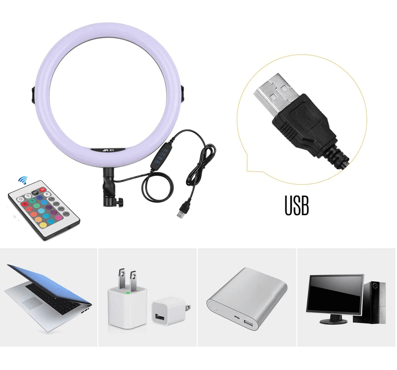 Iluminador-Led-Circular-AFI-R11-Ring-Light-28cm-Live-USB-com-Controle-Remoto-e-Suporte-de-Celular