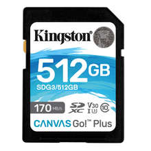 Cartão SDXC 512Gb Kingston Canvas Go! Plus 4K 170MB/s UHS-I / V30 / U3 / Classe 10