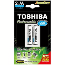 Carregador USB Toshiba de Pilha AA/AAA com 2x Pilhas AA Recarregável de 2000mAh