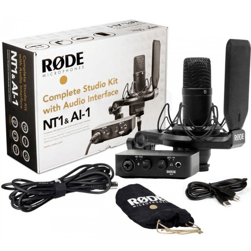 Kit-de-Estudio-Microfone-Rode-NT1-com-Interface-de-Audio-AI-1-e-Cabo-XLR