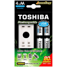 Carregador USB Toshiba de Pilha AA/AAA com 4x Pilhas AA Recarregável de 2000mAh