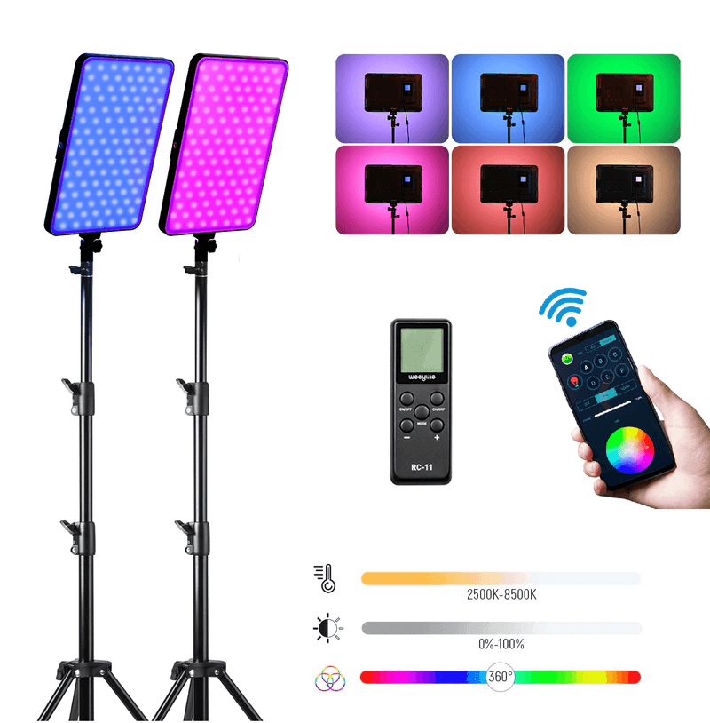 Kit-Iluminacao-LED-Weeylite-Sprite-40-RGB-Video-Light-40W-Controle-Remoto---Tripes-2M--Bivolt-