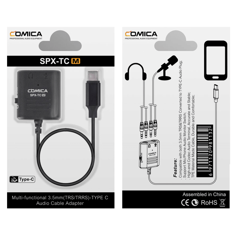 Adaptador-de-Audio-Multifuncional-Comica-Duplo-P2-3.5mm--TRS-TRRS--para-USB-C